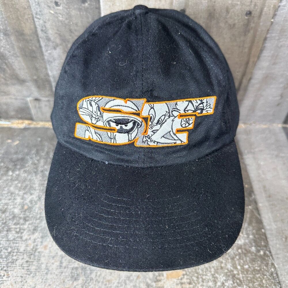Vintage Six Flags Black‎ Hat Cap Looney Tunes Embroidered Marvin Martian, Tweety